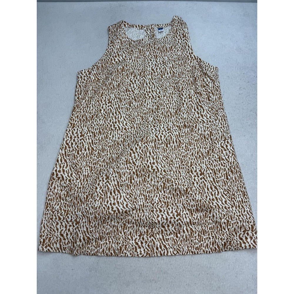 Old Navy Dress Women's XL Brown Animal Print Linen Tank Shift Knee Length Summer - Picture 1 of 10